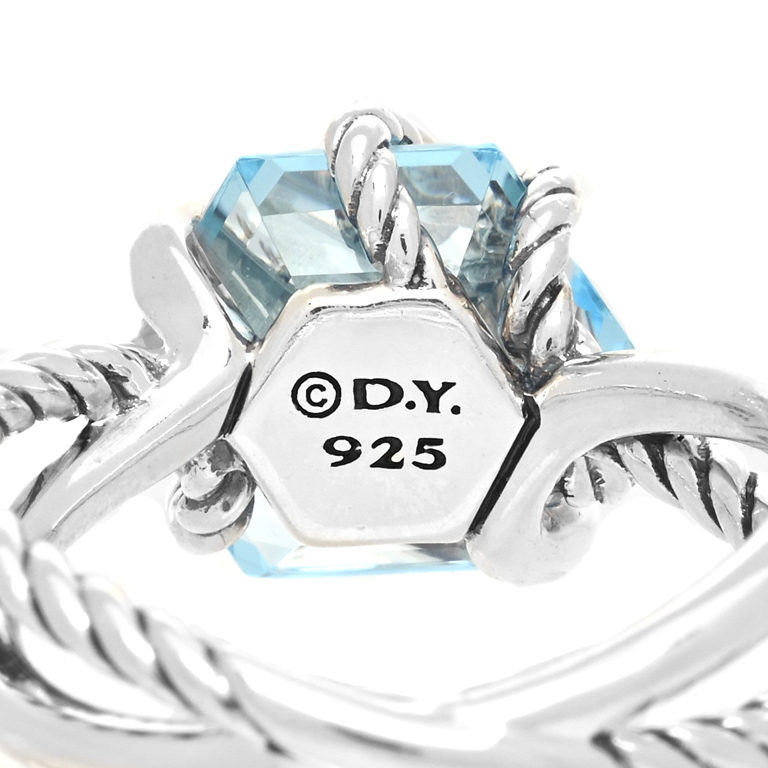 David Yurman Sterling Silver Diamond Blue Topaz 10mm Cable Wrap Ring 50 5.5 4 of 4
