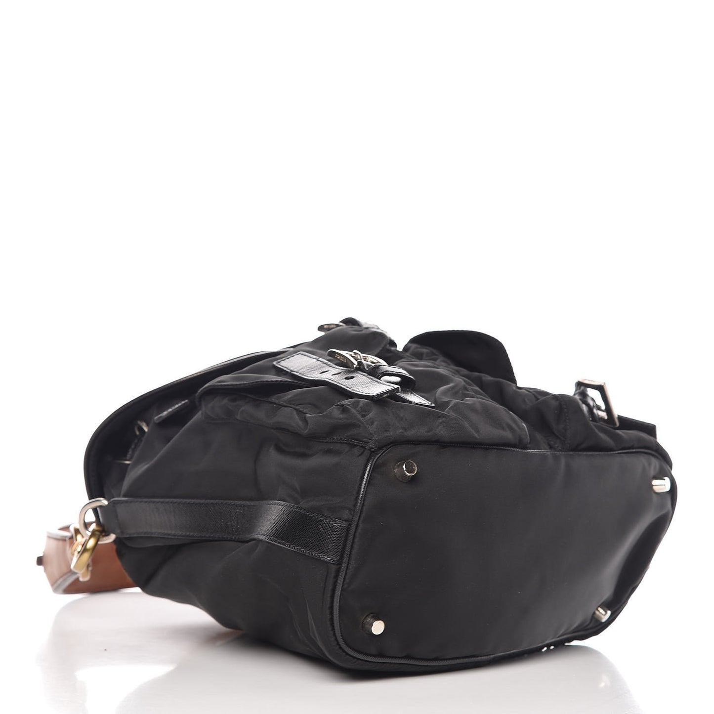 Nylon Vela Shoulder Bag Black Cuoio