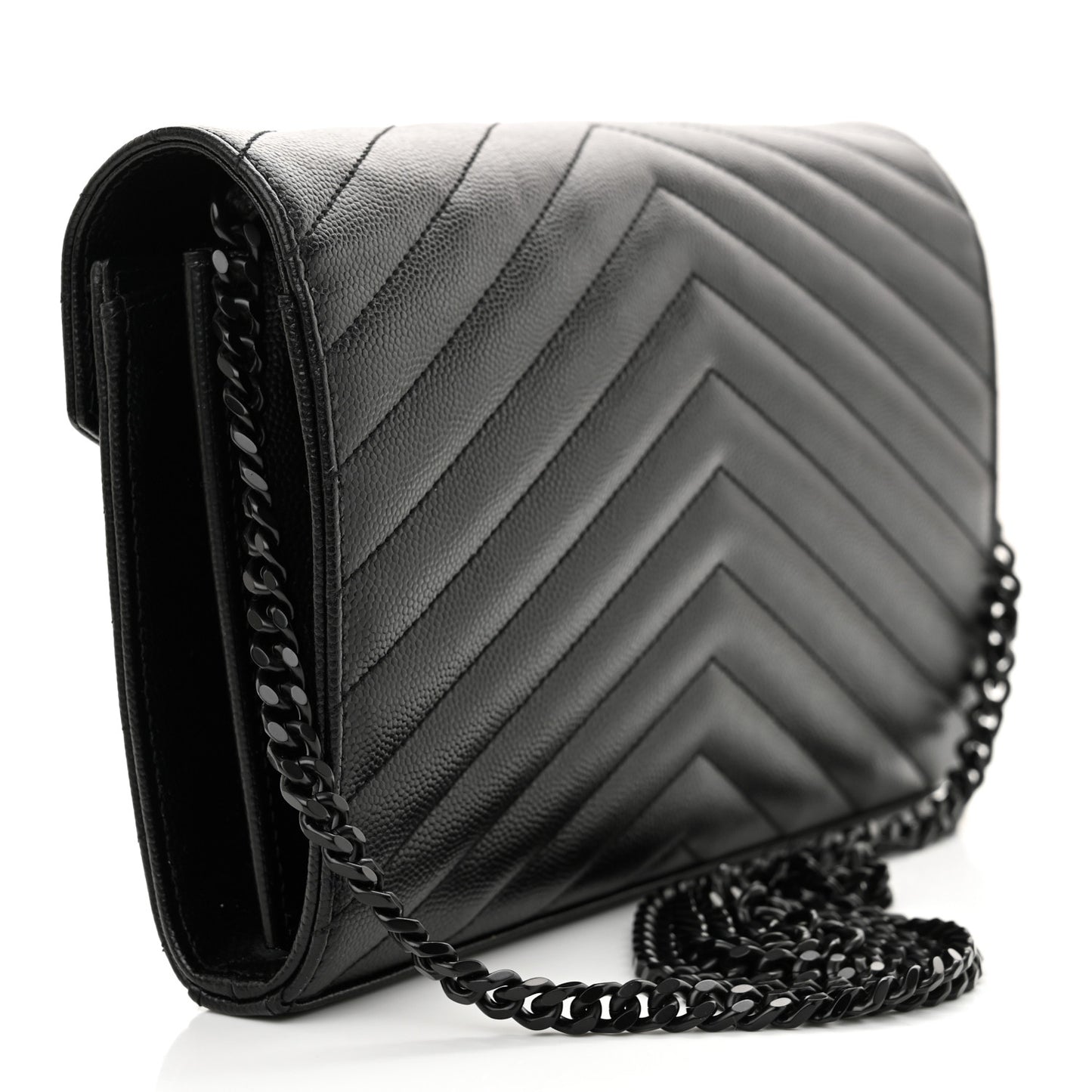 Grain De Poudre Matelasse Chevron Monogram Monochrome Chain Wallet Black