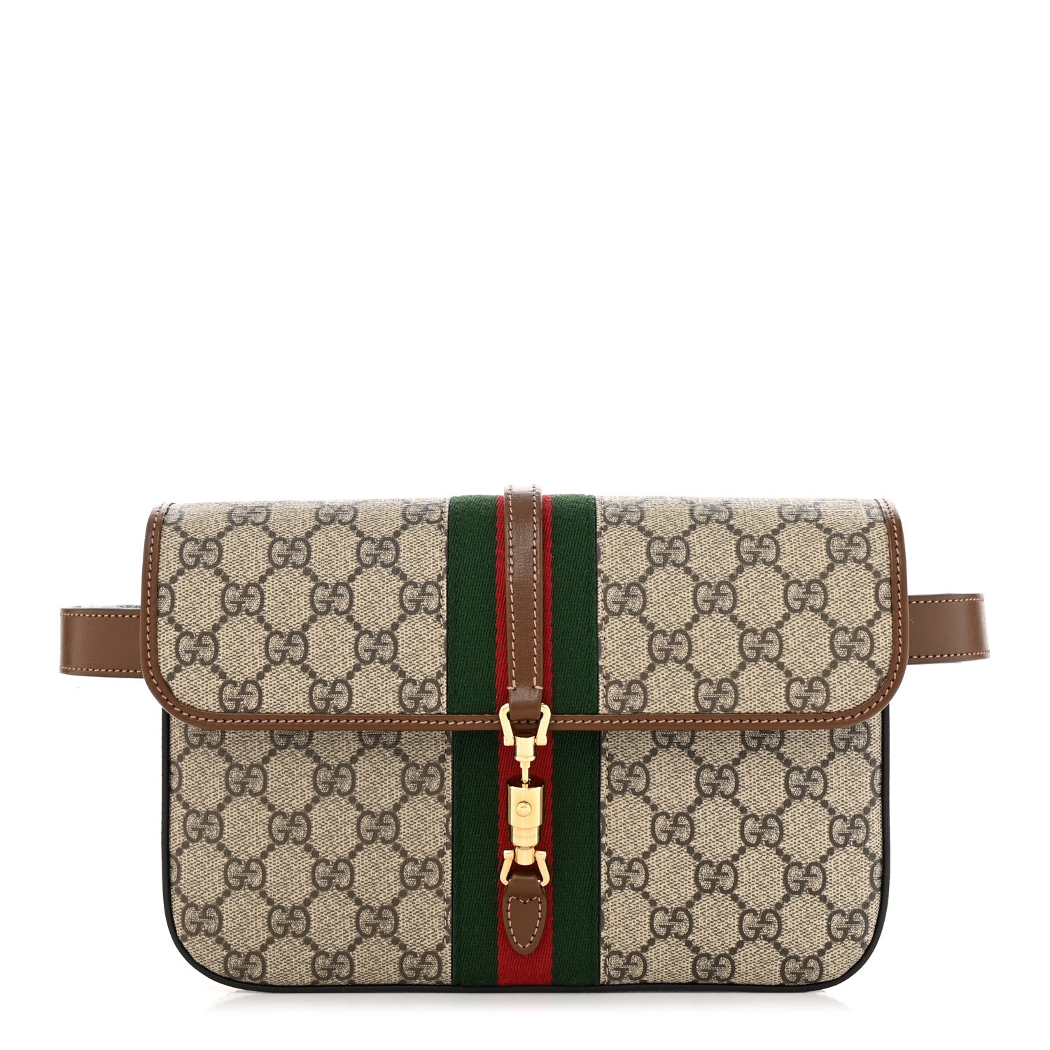 Gucci GG Supreme Monogram Azalea Calfskin Web Jackie 1961 Belt Bag 100 40 Beige Ebony Brown Sugar 1 of 11