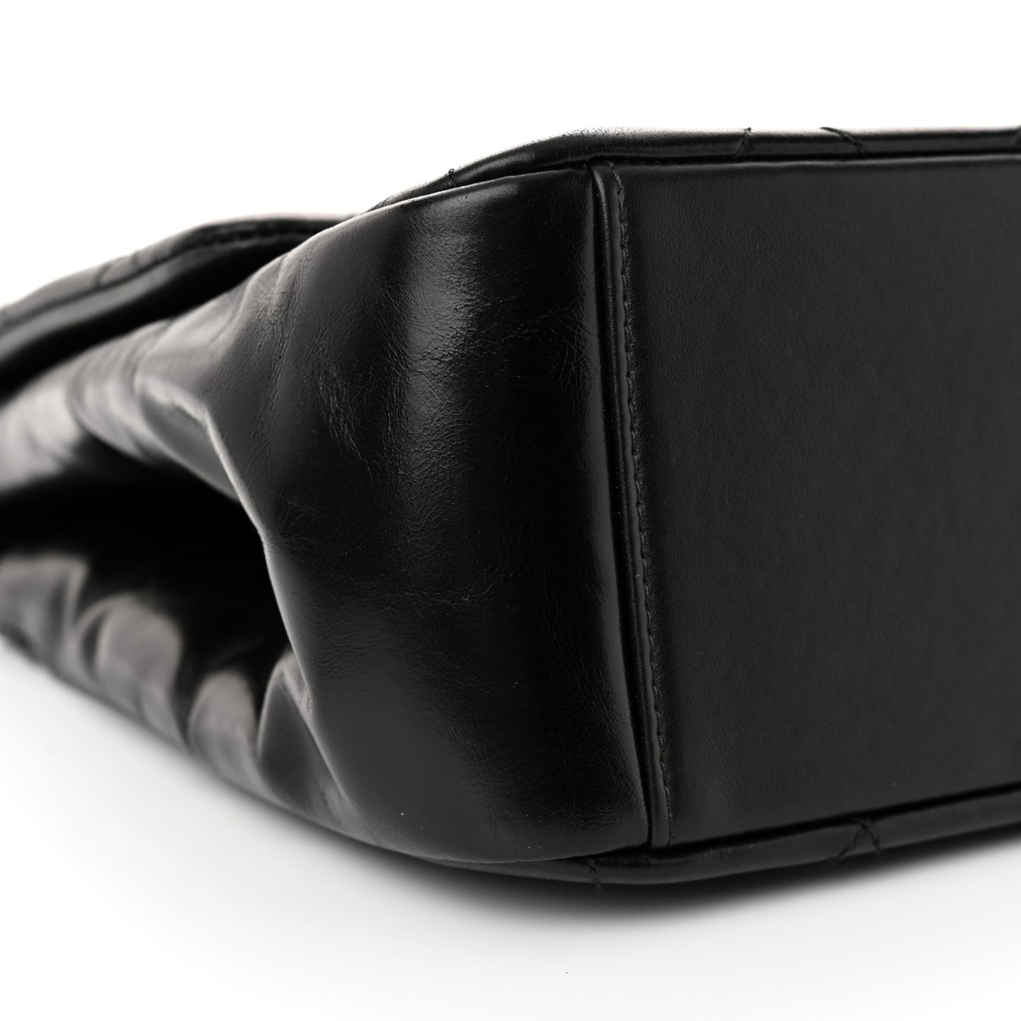 Glazed Calfskin Quilted Medium Gold Bar Top Handle Flap Black