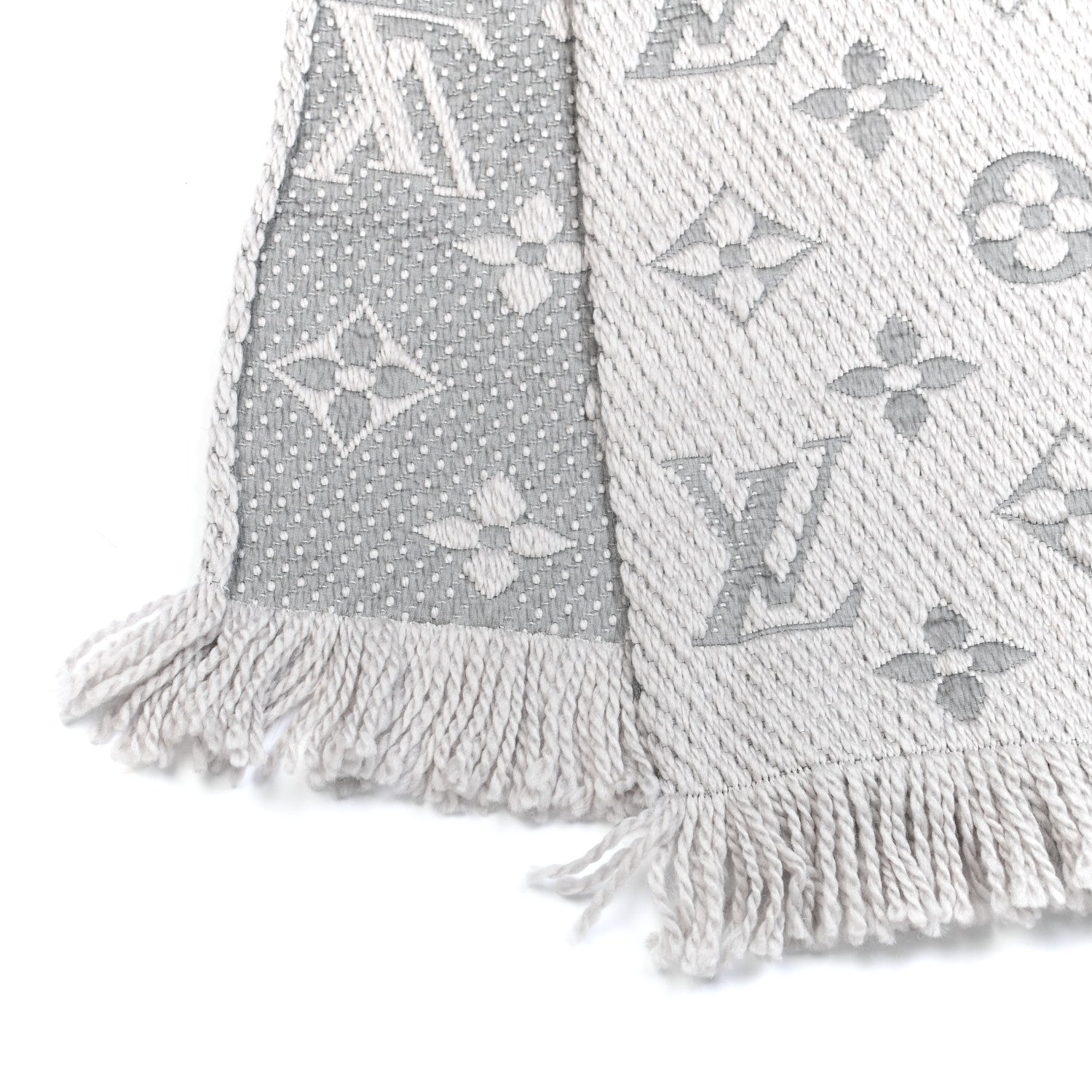 Louis Vuitton Wool Silk Logomania Scarf Pearl Grey 4 of 4