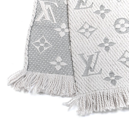 Louis Vuitton Wool Silk Logomania Scarf Pearl Grey 4 of 4