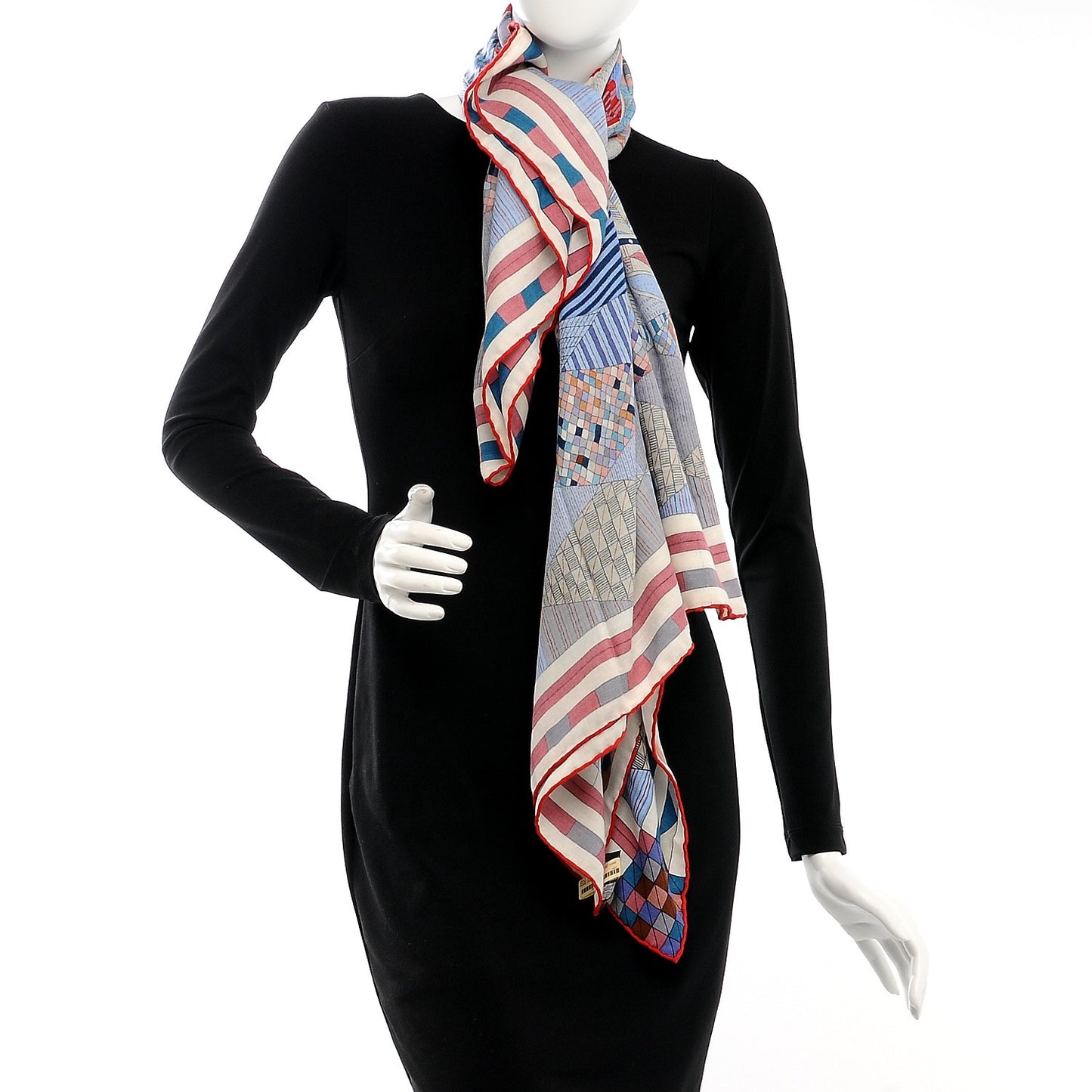 Cashmere Silk Patchwork Horse Shawl 140 Parme Rouge Bleu