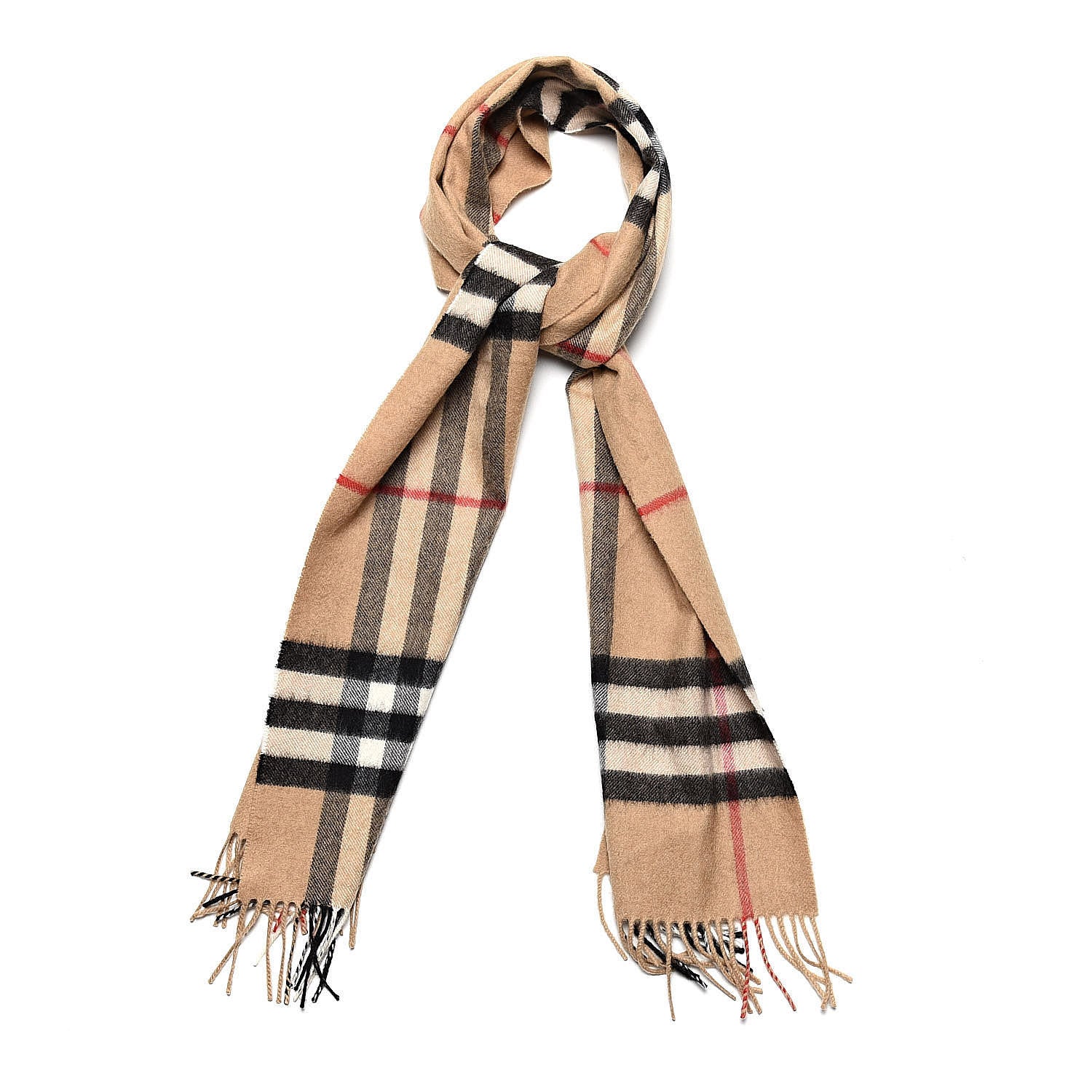 Burberry Cashmere Giant Heritage Check Fringe Scarf Camel 1 of 5