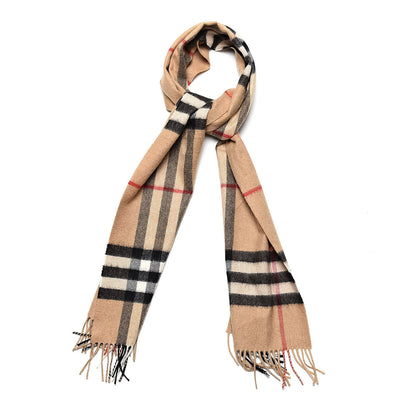 Burberry Cashmere Giant Heritage Check Fringe Scarf Camel 1 of 5