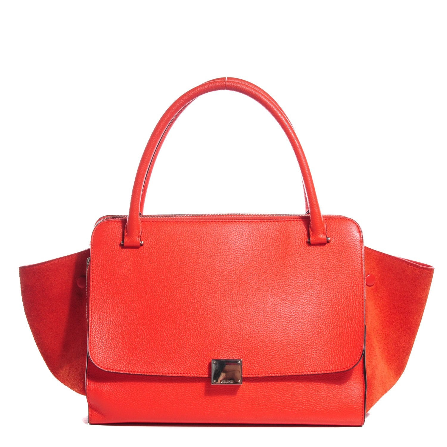 Celine Drummed Calfskin Suede Double Zip Trapeze Vermillion 1 of 19