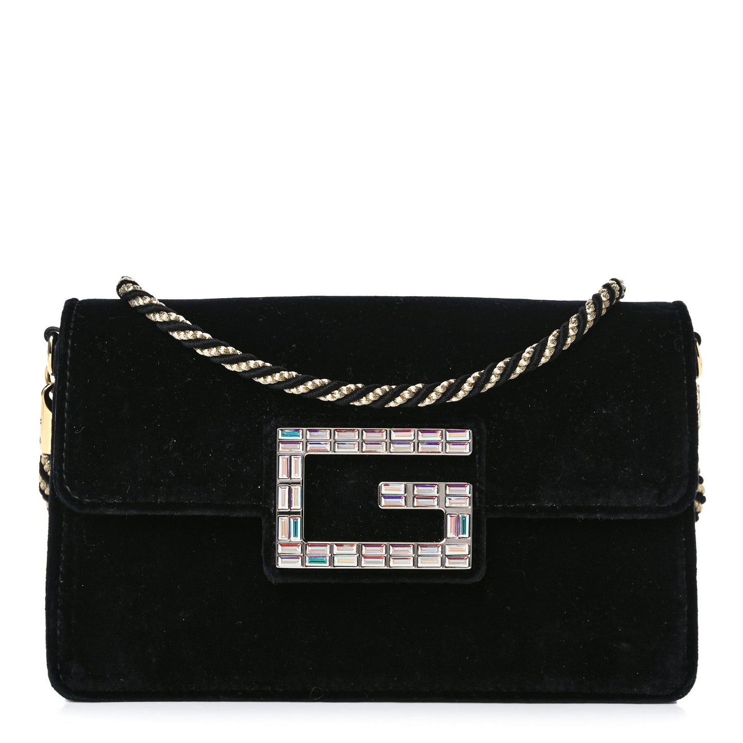 Velvet Crystal Square G Shoulder Bag Black