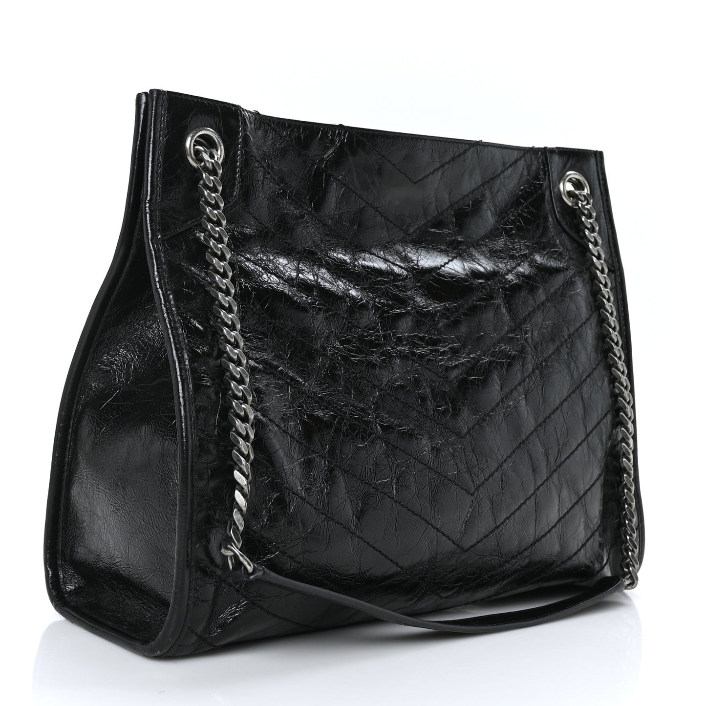 Crinkled Calfskin Matelasse Monogram Medium Niki Shopper Tote Black