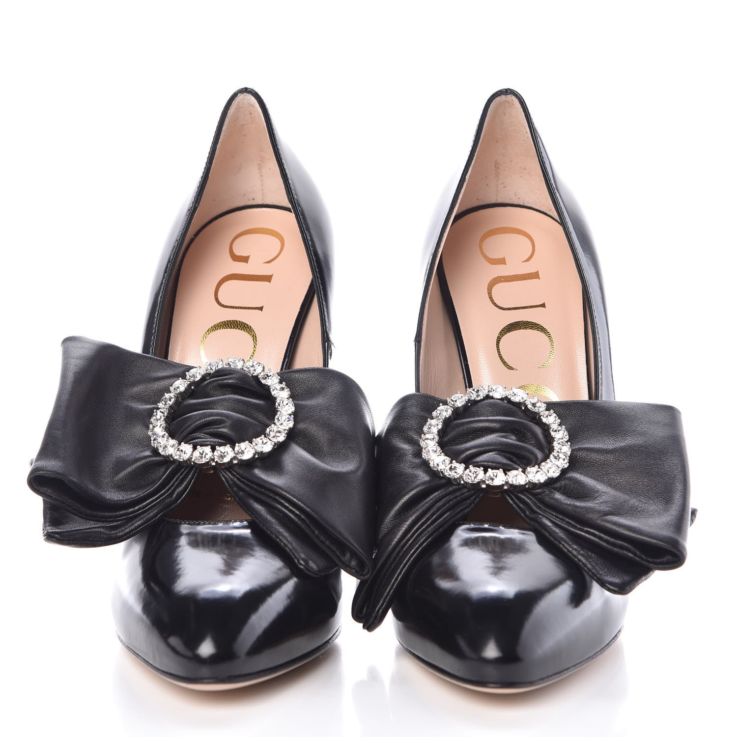 Gucci Polished Calfskin Removable Bow Elaisa Platform High Heel