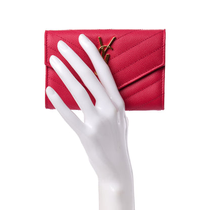 Saint Laurent Grain De Poudre Matelasse Chevron Small Monogram Envelope Wallet Bubblegum 9 of 9