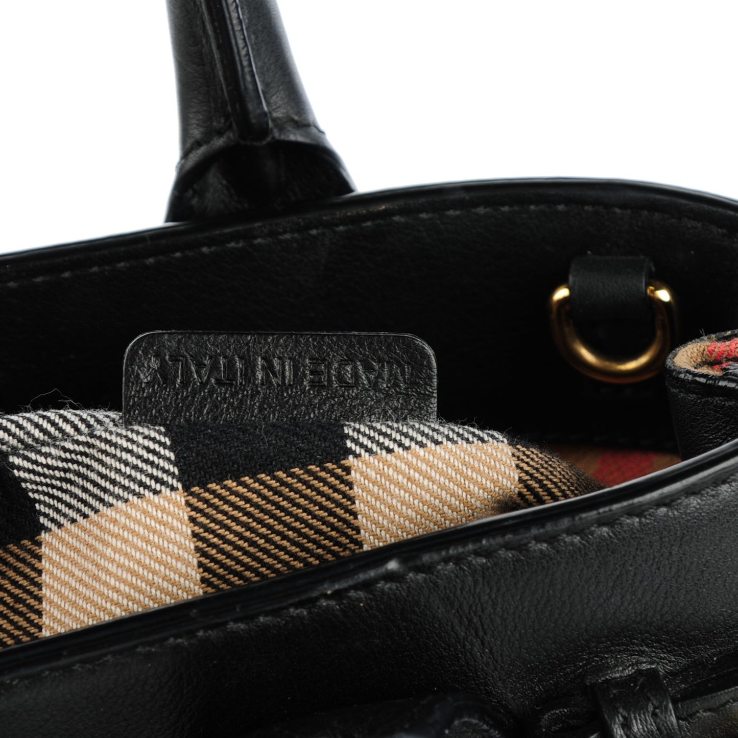Calfskin House Check Small Banner Tote Black