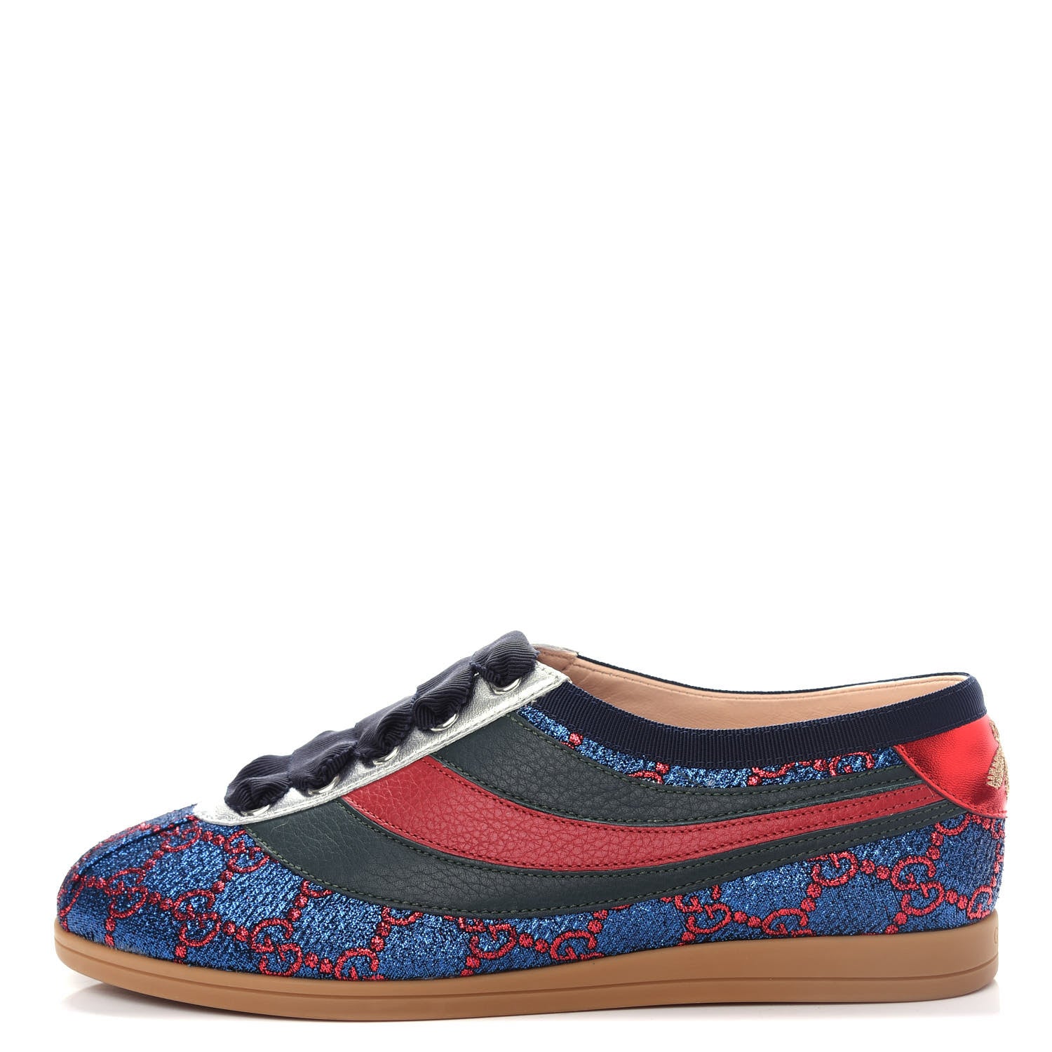 Gucci Lurex Calfskin Web GG Monogram Womens Falacer Sneakers 35.5 Iridescent Blue Iridescent Red Silver 1 of 11
