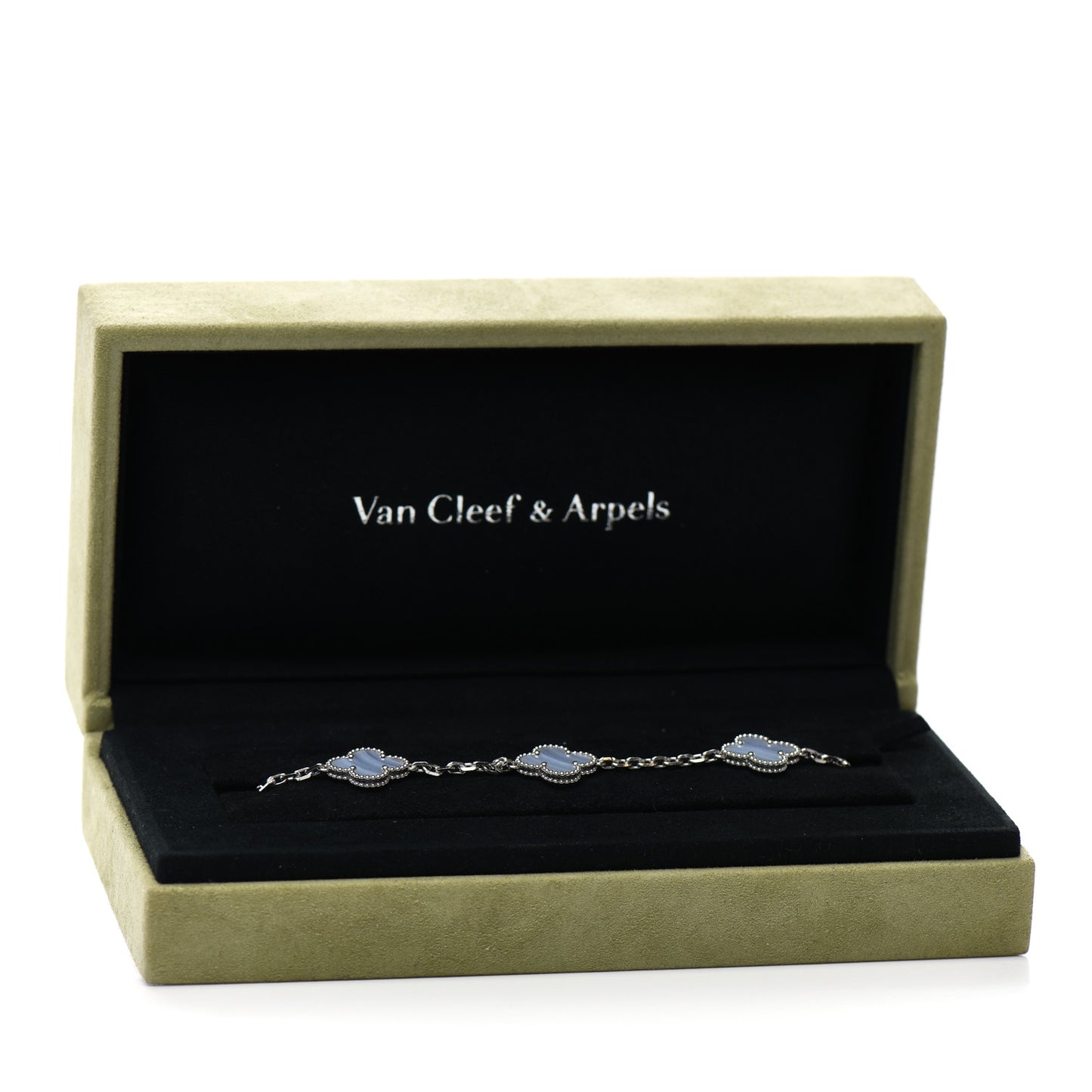 18K White Gold Chalcedony 5 Motifs Vintage Alhambra Bracelet