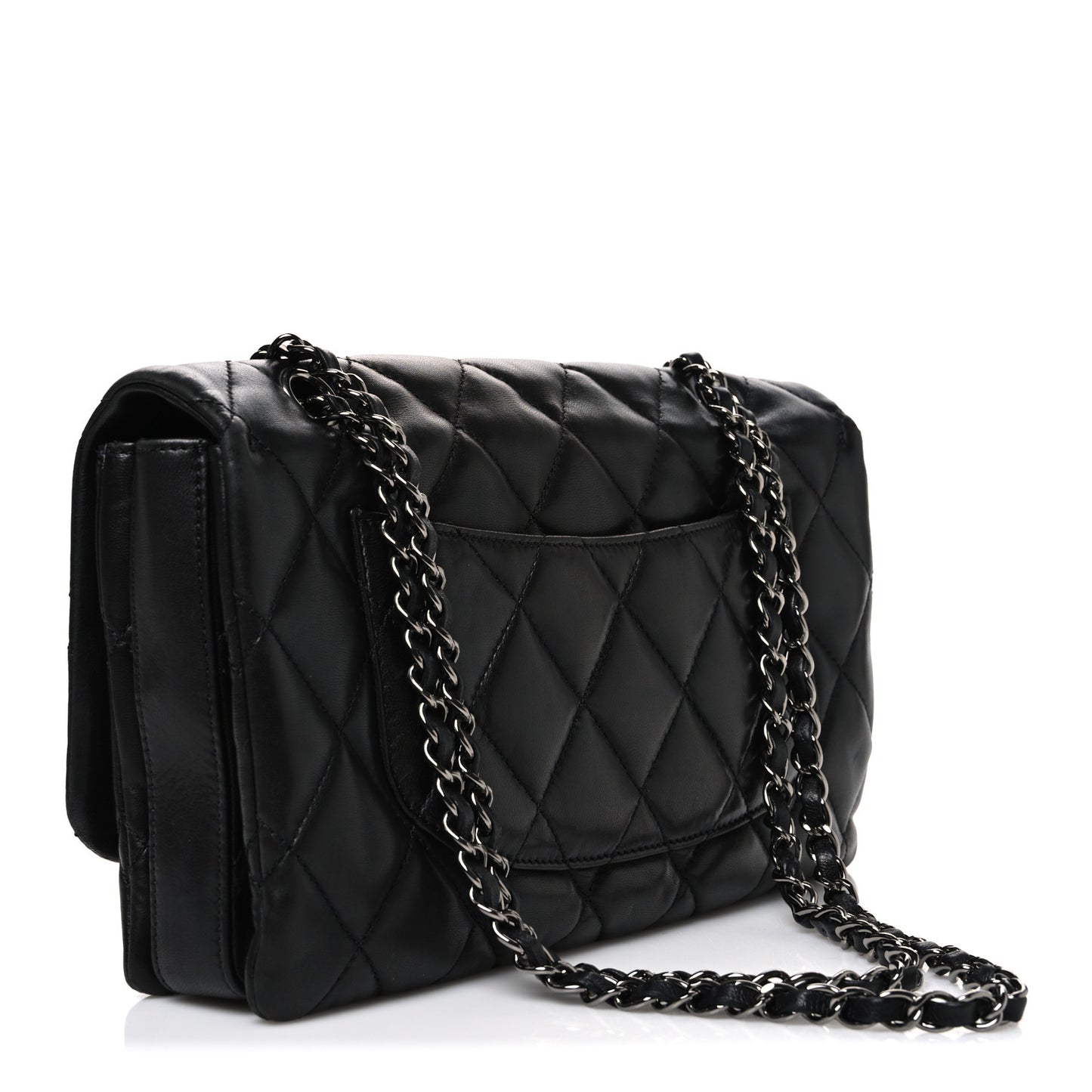 Lambskin Quilted Jumbo 3 Flap Black