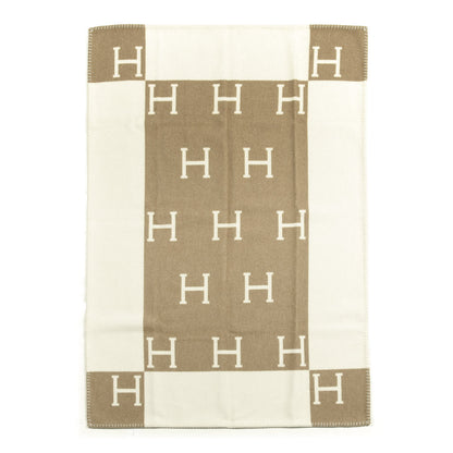 Hermes Wool Cashmere Avalon Baby Blanket Noisette Moyen White 1 of 2