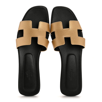 Hermes Metallic Chevre Oran Sandals 40 Dore 2 of 9
