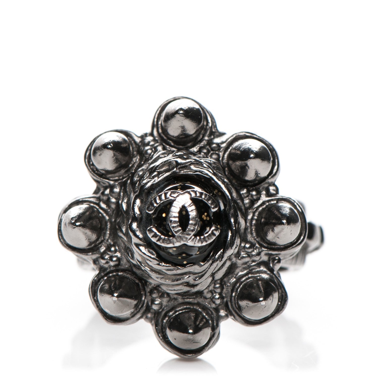 Chanel Ruthenium Studded CC Ring 7 1 of 5