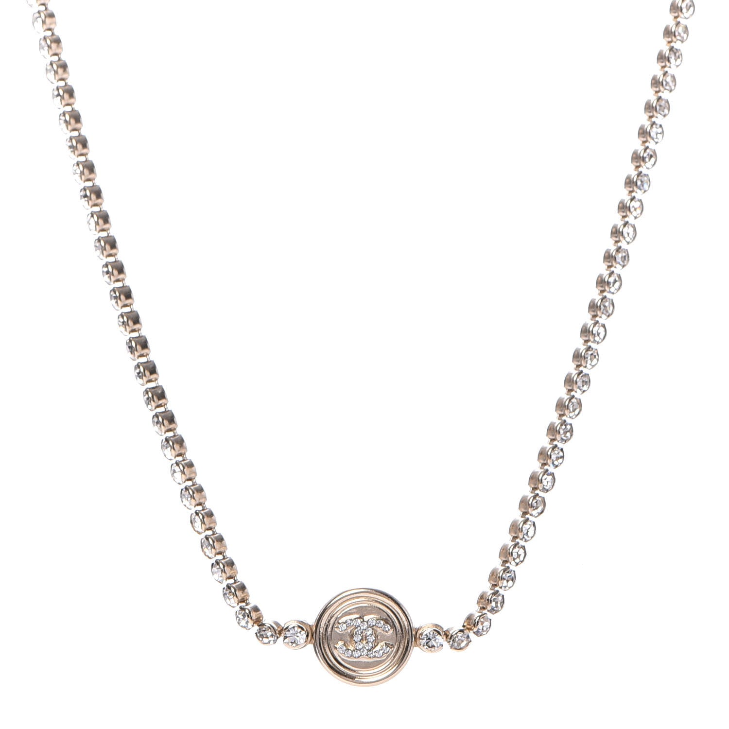 Chanel Crystal CC Chain Short Necklace Gold 1 of 6