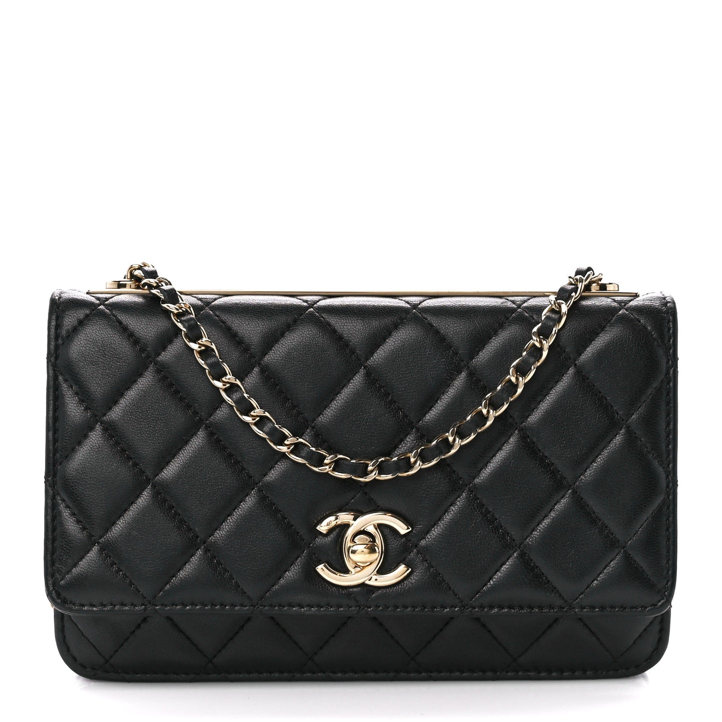 Lambskin Quilted Trendy CC Wallet On Chain WOC Black