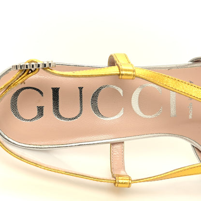 Gucci Metallic Nappa Crystal Zephyra Slingback High Heel Sandals 36.5 Silver Gold 7 of 7