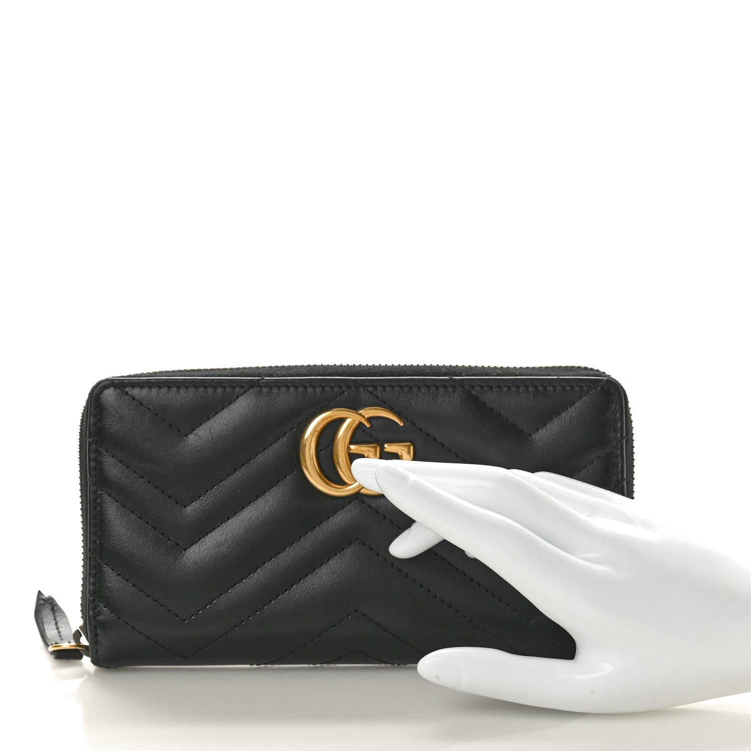 Gucci Calfskin Matelasse GG Marmont Zip Around Wallet Black 2 of 9