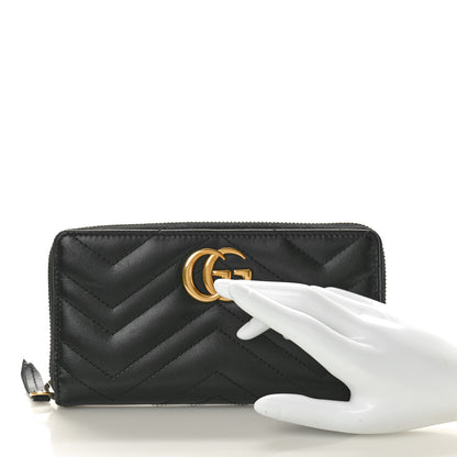 Gucci Calfskin Matelasse GG Marmont Zip Around Wallet Black 2 of 9