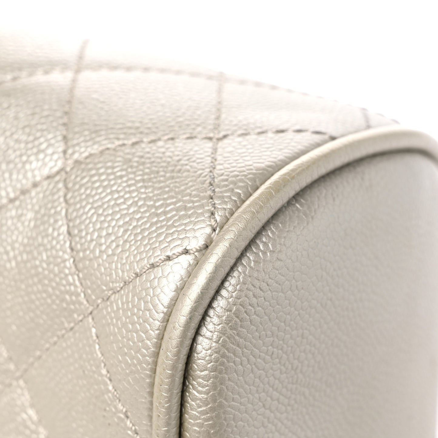 Metallic Caviar Quilted Bowler Pearl
