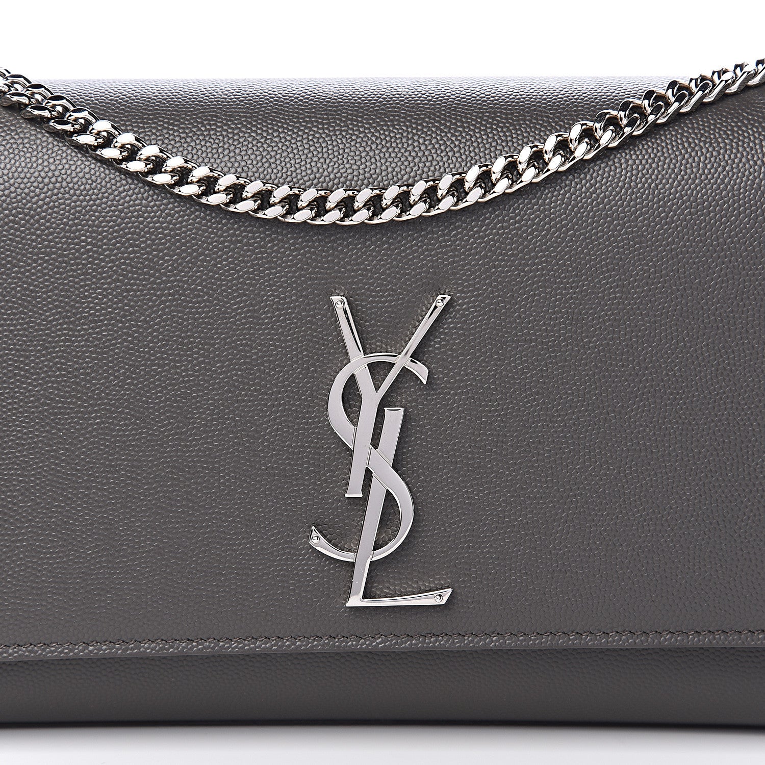 Saint Laurent Grain De Poudre Medium Classic Monogram Kate Satchel Earth Grey 9 of 9