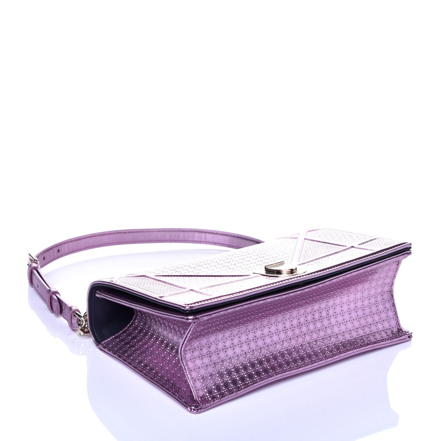 Metallic Patent Micro-Cannage Medium Diorama Flap Bag Purple
