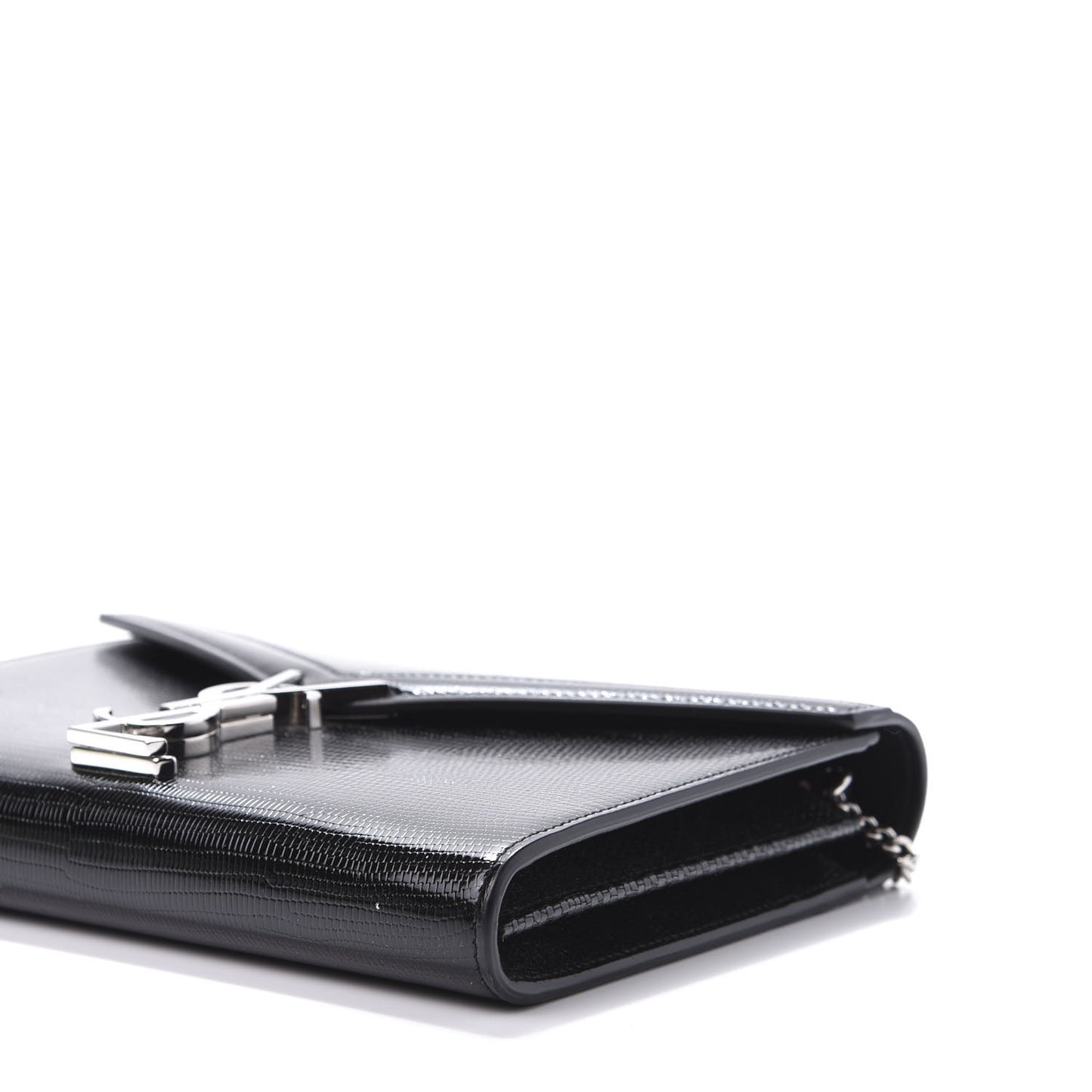 Calfskin Lizard Embossed Monogram Cassandra Chain Wallet Black