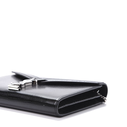 Saint Laurent Calfskin Lizard Embossed Monogram Cassandra Chain Wallet Black 8 of 9