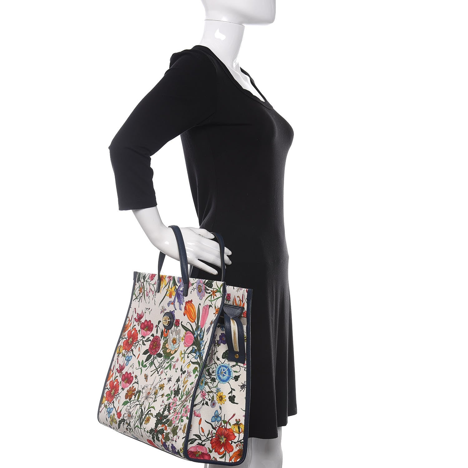 Gucci Canvas Large Flora Tote Navy Multicolor 2 of 10