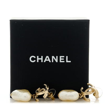Chanel Pearl CC Heart Drop Earrings Gold 5 of 5