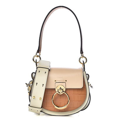 Chloe Calfskin Crocodile Embossed Small Tess Bag White Beige 1 of 9