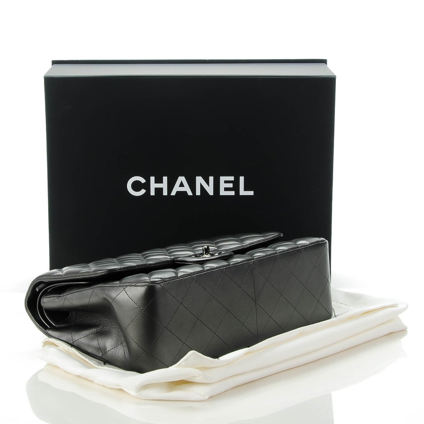 Lambskin Quilted Jumbo Double Charcoal Grey