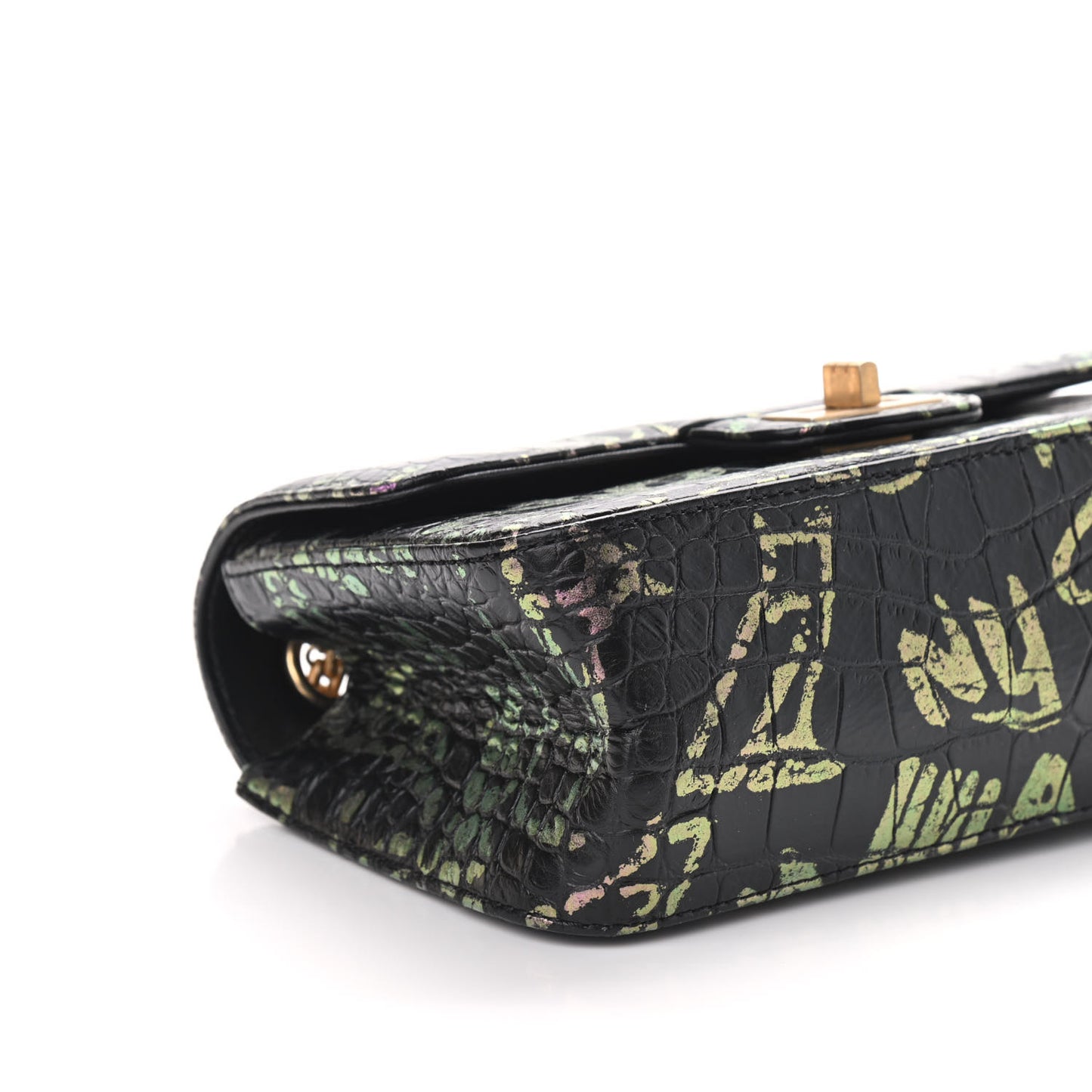 Calfskin Crocodile Embossed Graffiti 2.55 Mini Cocodile Reissue Flap Black Pink