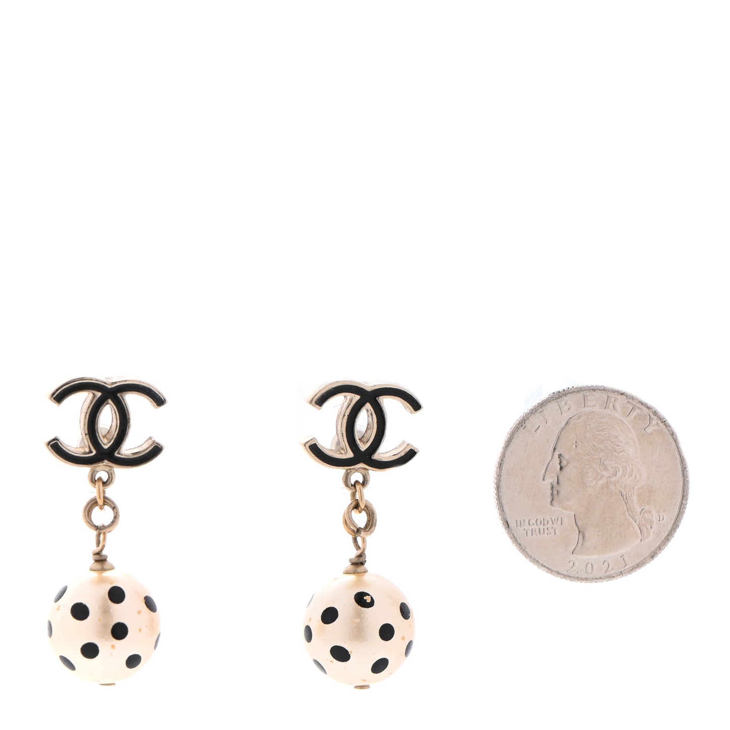 Metal Enamel CC Drop Earrings Gold Black