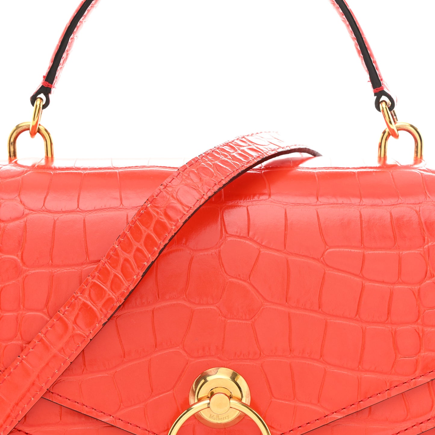 Calfskin Crocodile Embossed Medium Harlow Satchel Orange