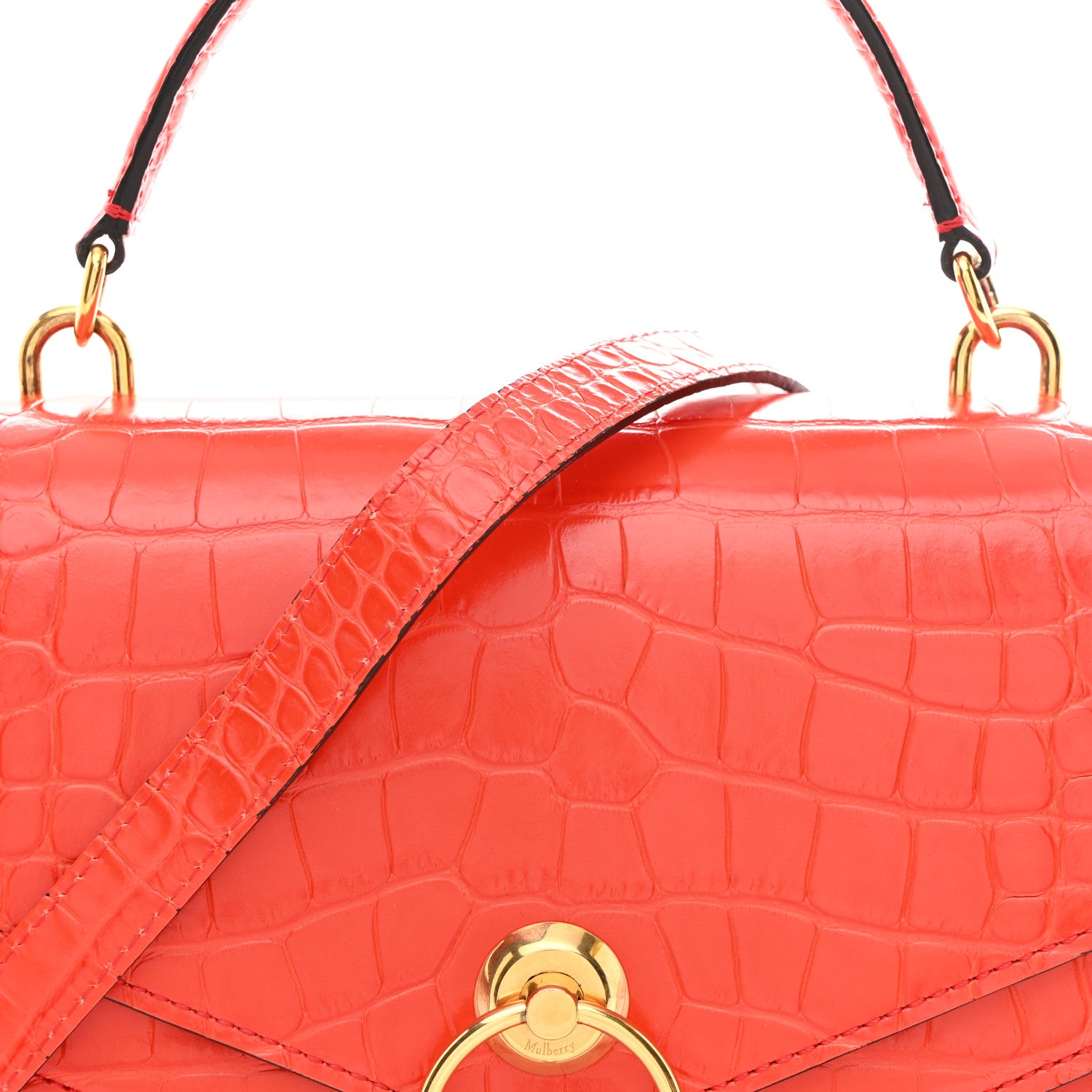 Mulberry Calfskin Crocodile Embossed Medium Harlow Satchel Orange 8 of 12