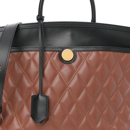 Burberry Calfskin Quilted Small Society Tote Brown Black 8 of 11