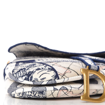 Christian Dior Canvas Embroidered Around the World Saddle Bag Blue 6 of 11