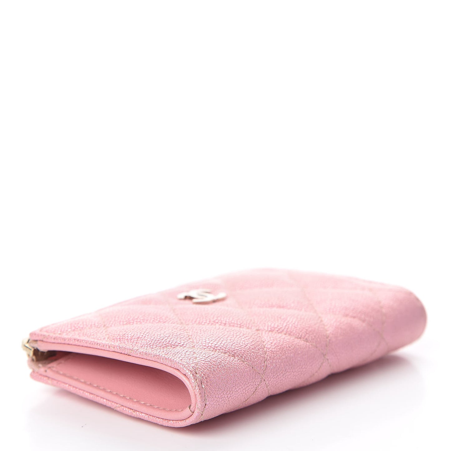 Iridescent Caviar Quilted Zipped Key Holder Case Rose Pink