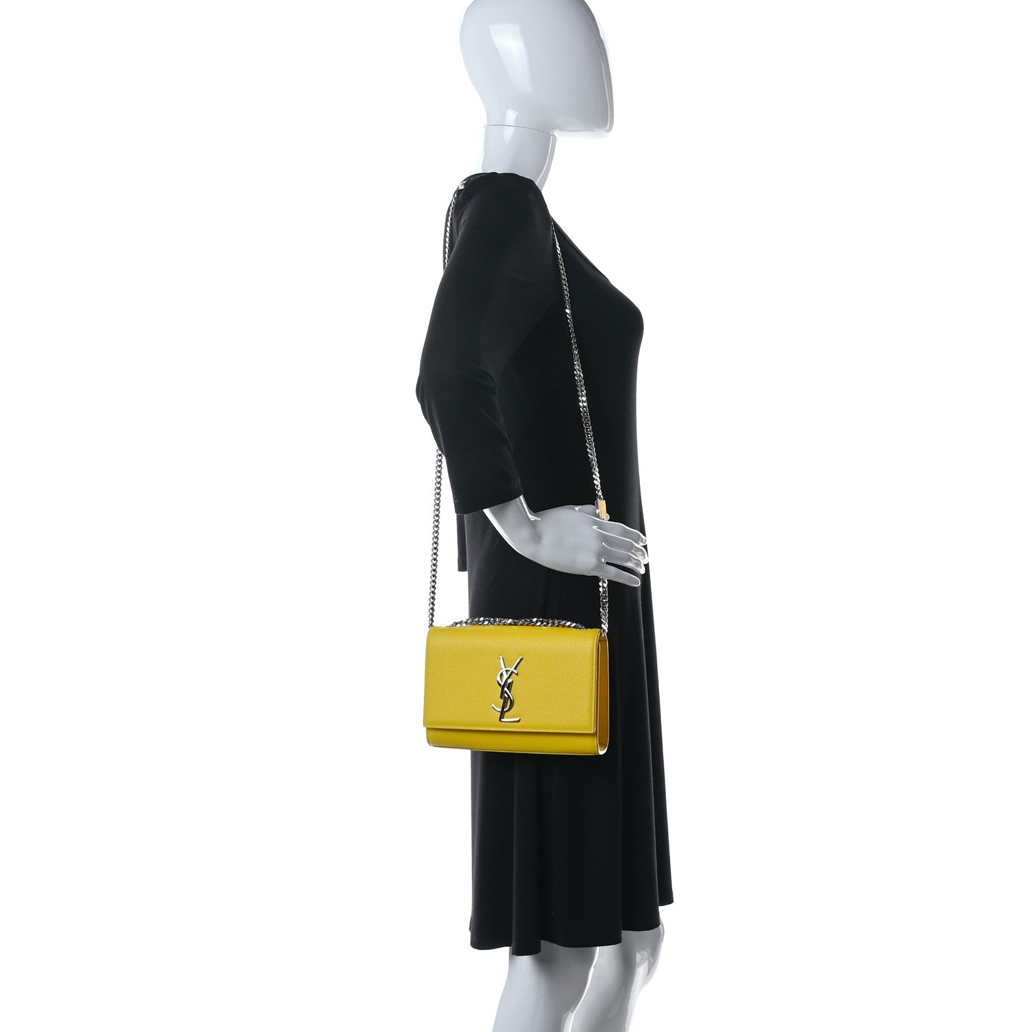 Saint Laurent Patent Grain de Poudre Small Monogram Kate Satchel Mimosa 2 of 10