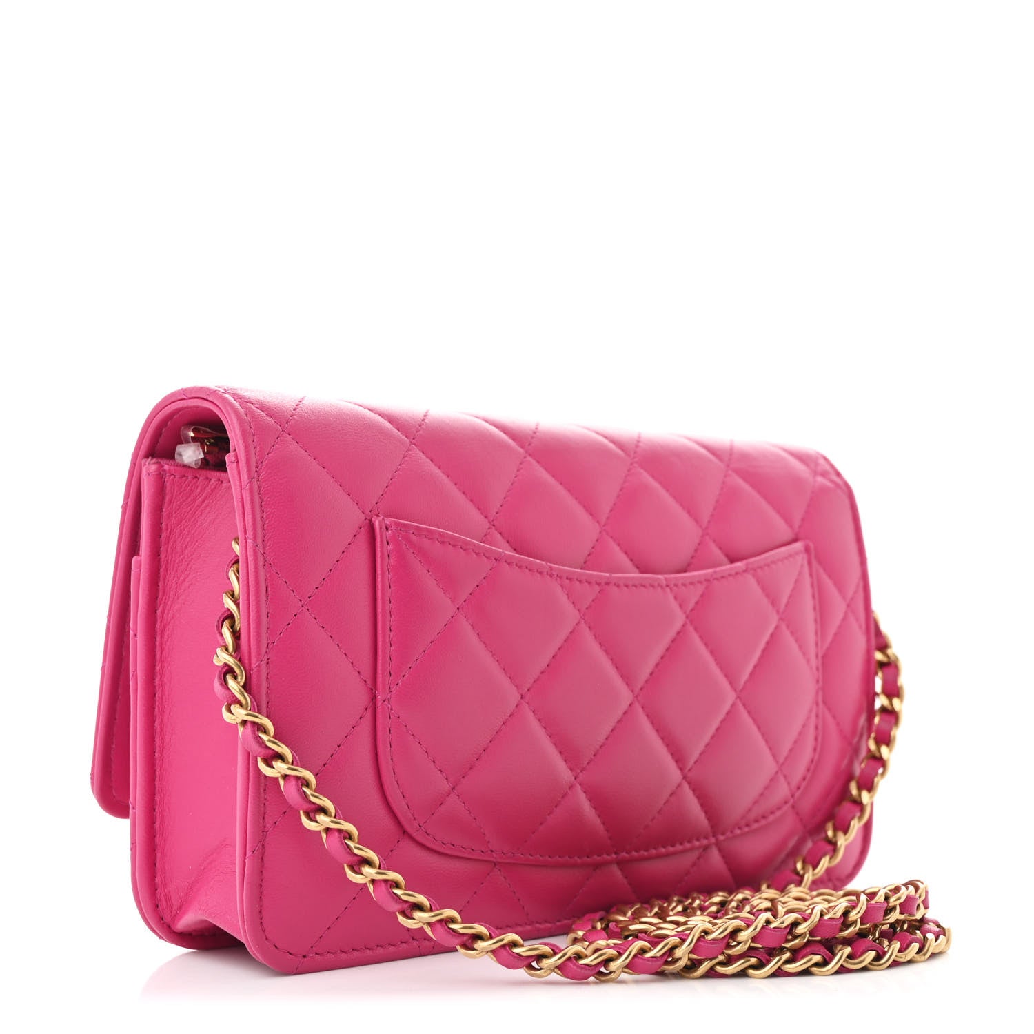 Chanel Lambskin Quilted Studded CC Wallet On Chain WOC Dark Pink 3 of 12