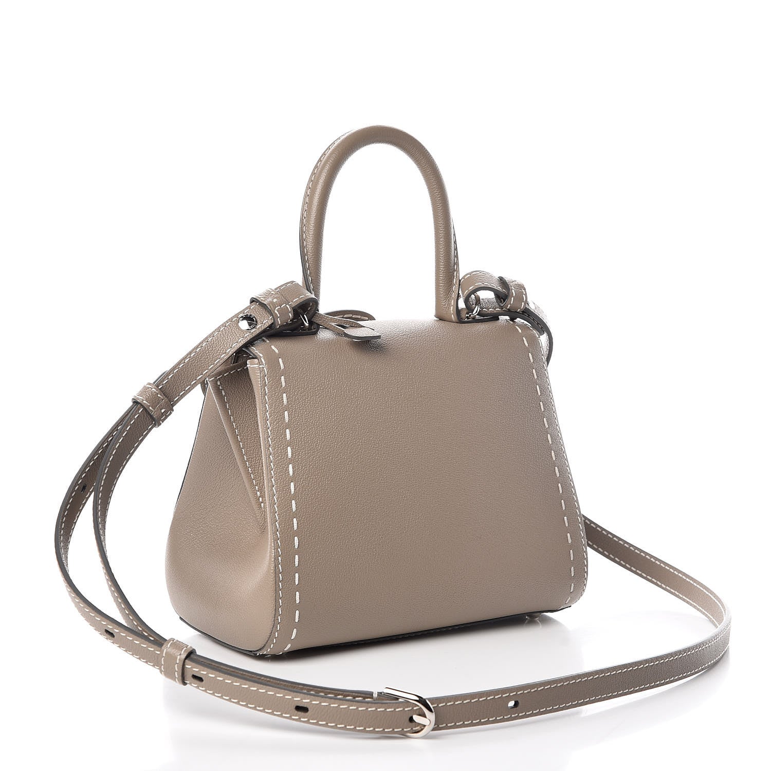 Delvaux Grained Rodeo Calfskin Surpique Mini Brillant Satchel Tourterelle Ivory 3 of 10