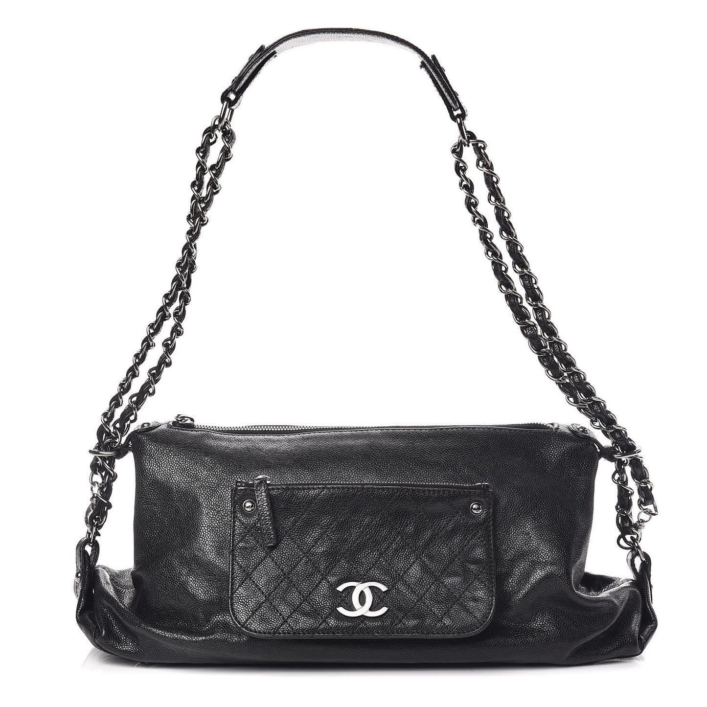 Glazed Caviar Pocket In The City Shoulder Bag Black