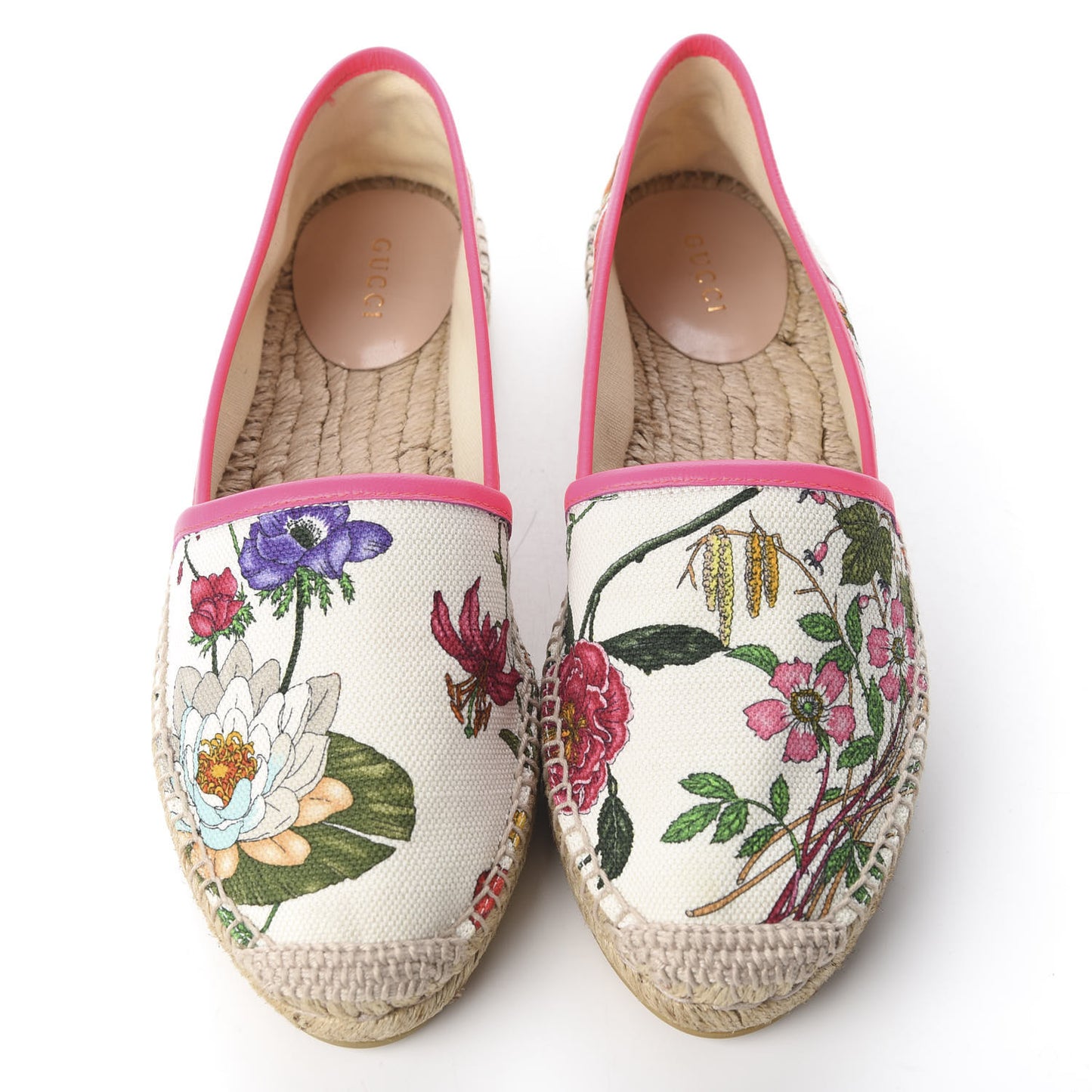 Canvas Flora Print Espadrilles 38.5 White Multicolor Fuxia