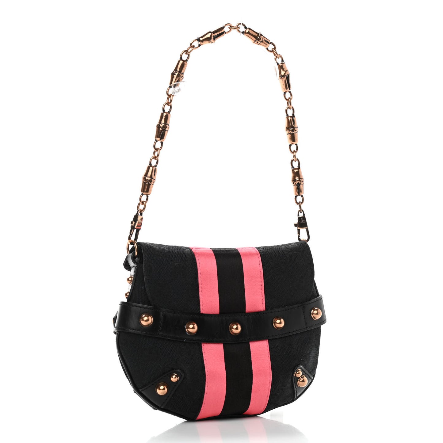 Monogram Horsebit Web Flap Bag Black Pink