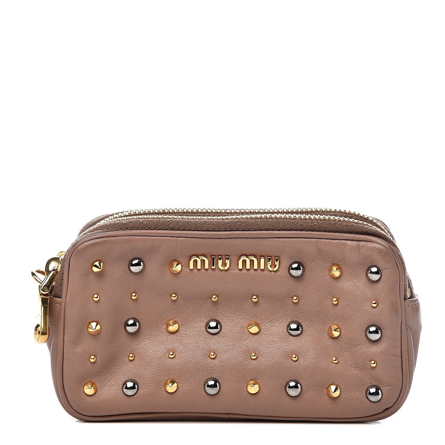 Miu Miu Nappa Studded Double Zip Pouch Cammeo 1 of 12